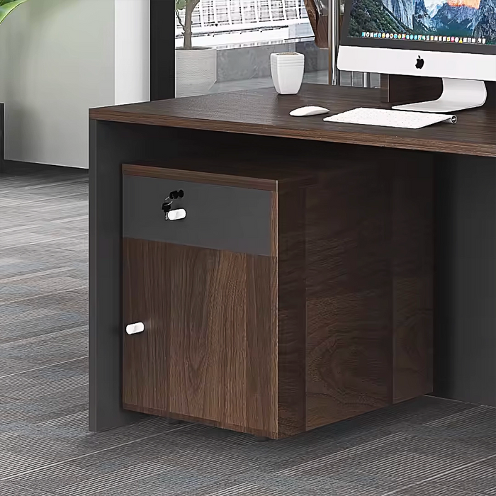 Arcadia Large High-end Dark Brown Wood Front Reception Desk with Dual Workstation for Lobbies and Waiting Rooms