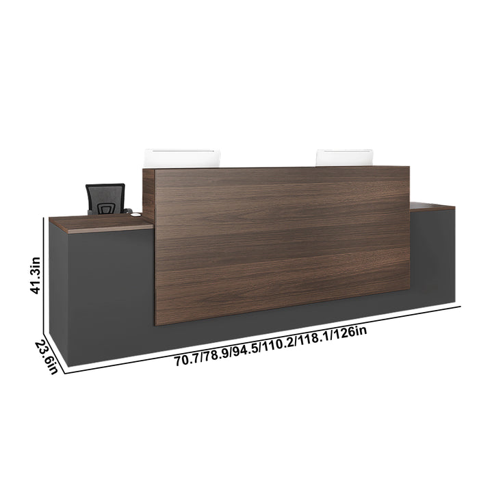 Arcadia Large High-end Dark Brown Wood Front Reception Desk with Dual Workstation for Lobbies and Waiting Rooms