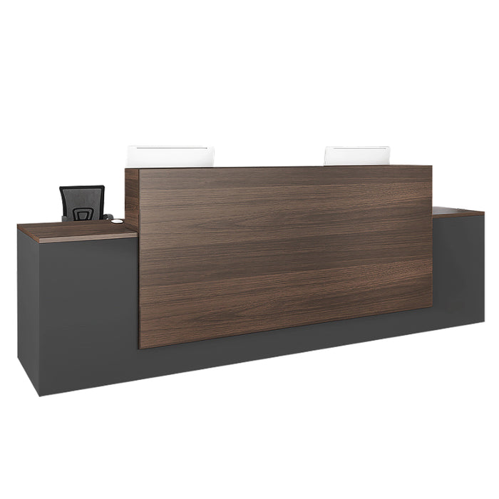 Arcadia Large High-end Dark Brown Wood Front Reception Desk with Dual Workstation for Lobbies and Waiting Rooms