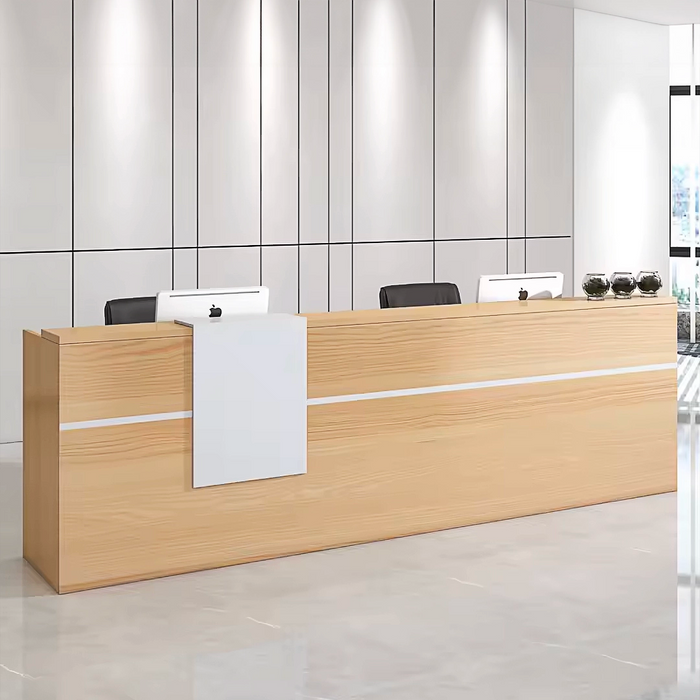 Arcadia Large High-end Oak Wood Front Reception Desk with Dual Workstation for Lobbies and Waiting Rooms