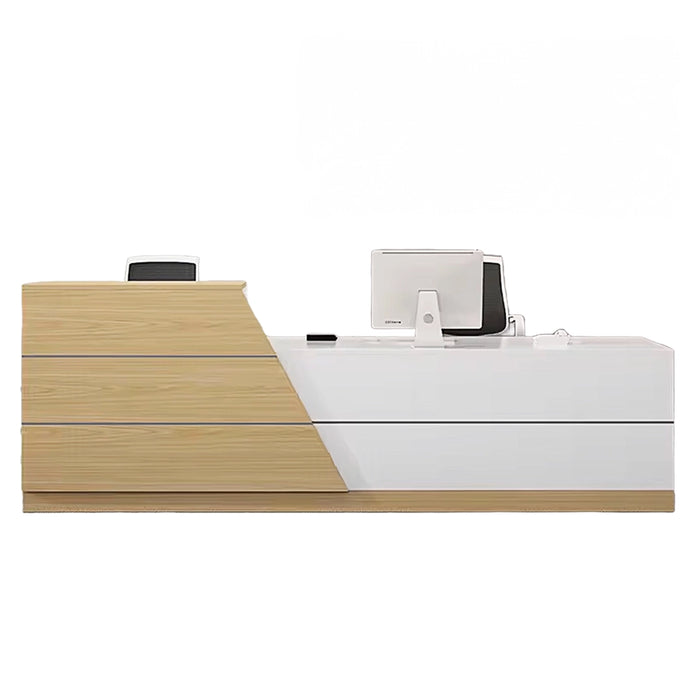 Arcadia Large Modern Sleek Oak Wood Front Reception Desk with Dual Workstation for Office Reception, Lobbies and Waiting Rooms