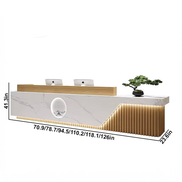 Arcadia Large Modern Elegant White Wood Front Reception Desk with Dual Workstation for Lobbies and Waiting Rooms