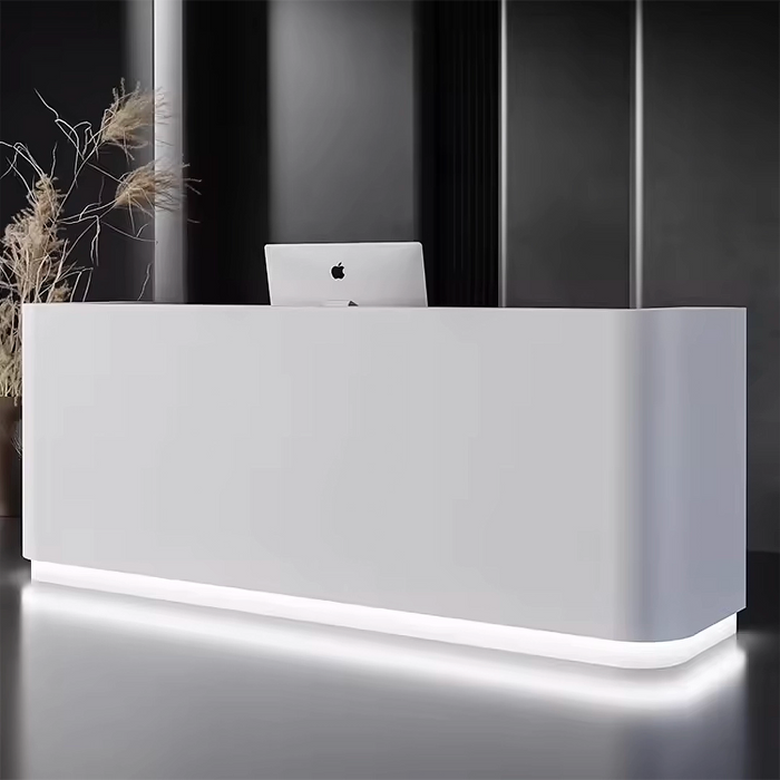 Arcadia Large High-end Pure White U-Shaped Front Reception Desk with Dual Workstation for Lobbies and Waiting Rooms