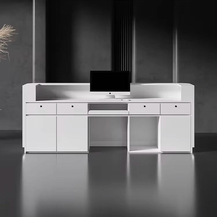 Arcadia Large High-end Pure White U-Shaped Front Reception Desk with Dual Workstation for Lobbies and Waiting Rooms