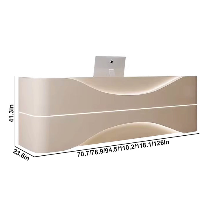 Arcadia Large Modern Creamy Yellow Arc Shaped Front Reception Desk with Dual Workstation for Lobbies and Waiting Rooms