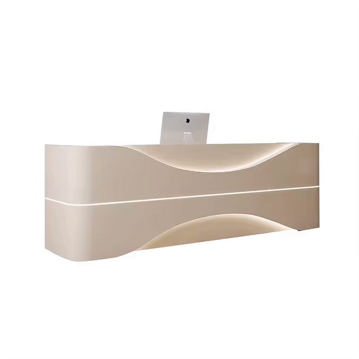 Arcadia Large Modern Creamy Yellow Arc Shaped Front Reception Desk with Dual Workstation for Lobbies and Waiting Rooms