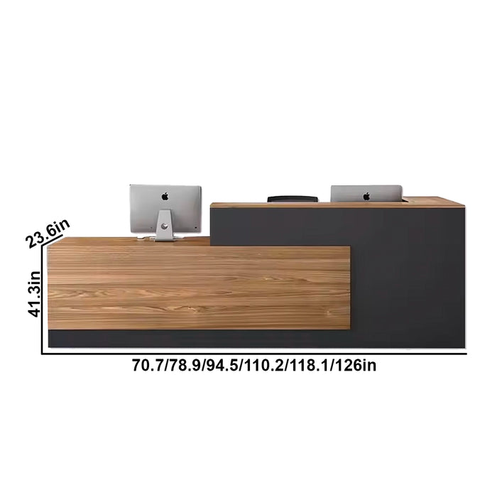 Arcadia Large High-End Light Brown Wood Front Reception Desk with Dual Workstation for Office Reception, Lobbies and Waiting Rooms