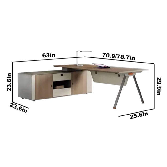 Sahara 70-79" Beige L-shaped Executive Desk | AF Forest Birch Brown LY-ZB-03