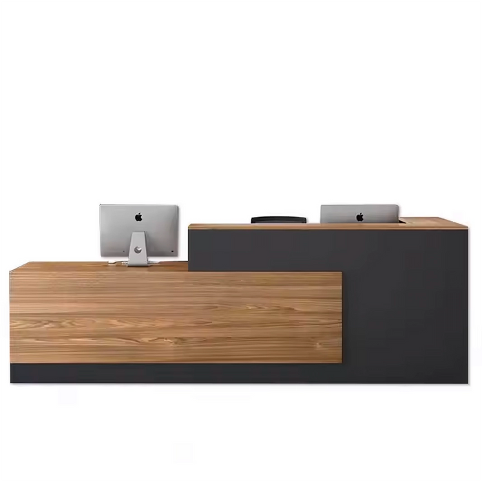 Arcadia Large High-End Light Brown Wood Front Reception Desk with Dual Workstation for Office Reception, Lobbies and Waiting Rooms