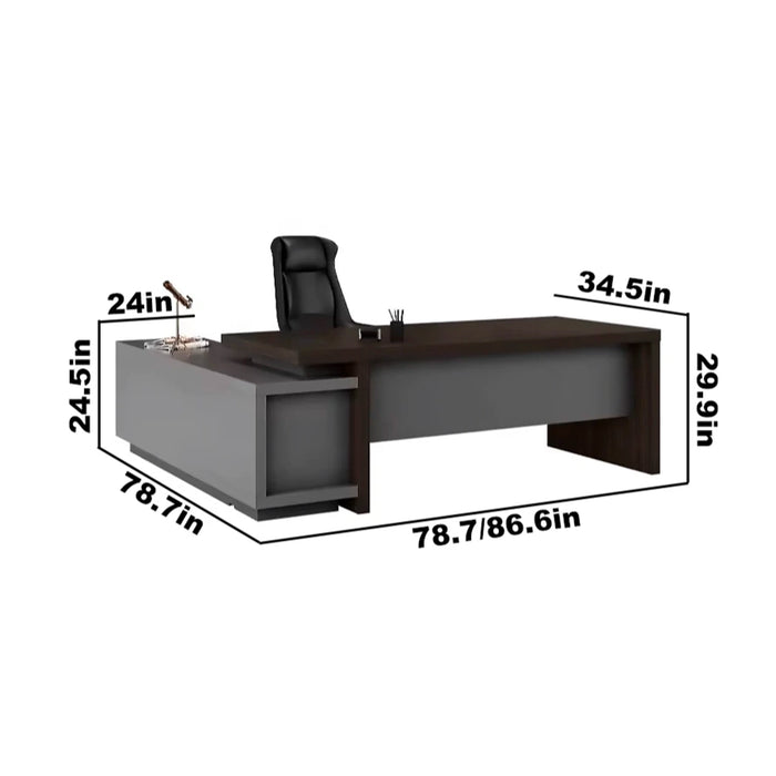 Tiera 78-87" Gray L-shaped Executive Desk | AF Forest Mahogany KN-WN-102