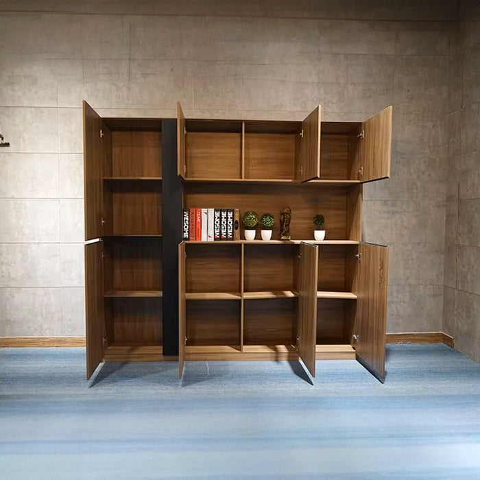 Arcadia Sleek Bold Natural Brown Oak Home and Professional Bookshelf Library Wall Shelving Storage Unit