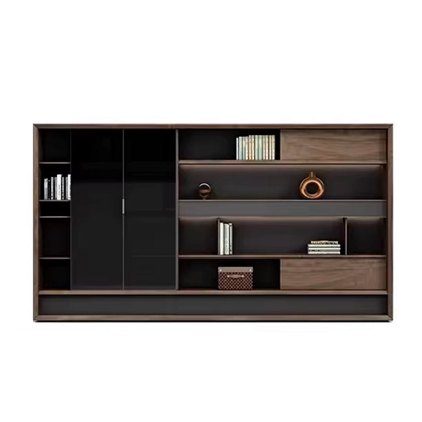 Arcadia High-end and Sleek Brown and Black Home Office Residential and Commercial Shelving Wall Unit Library Wall Set