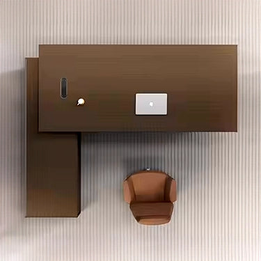 Arcadia 中型高端金橡木行政 L 形转角家庭办公桌，带抽屉和储物空间、无线充电和机械锁