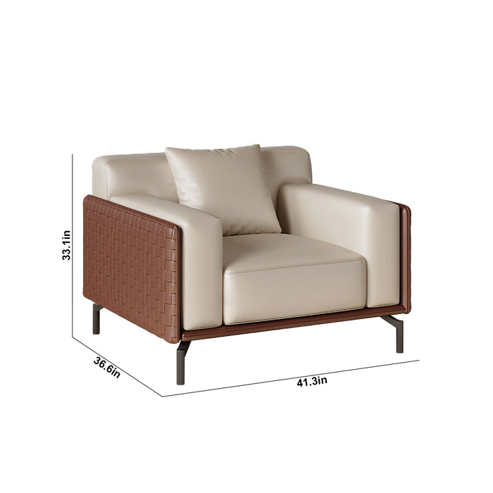 Carson 41-81" Beige PU/Genuine Leather Lounge Seating Sofas | AF [ZT] LY-V02