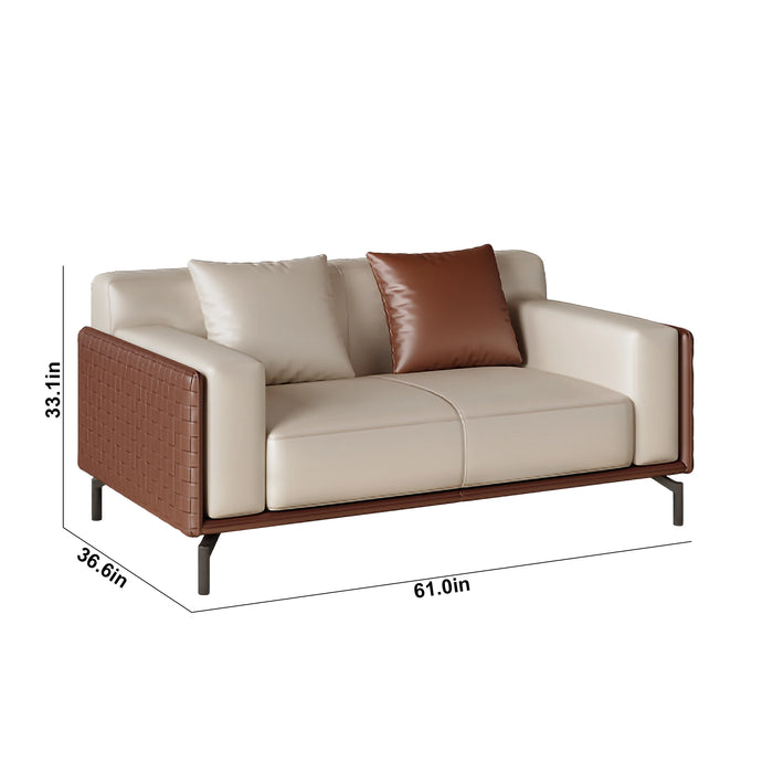 Carson 41-81" Beige PU/Genuine Leather Lounge Seating Sofas | AF [ZT] LY-V02