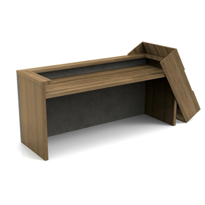 Arcadia Mid-sized High-end Gray Natural Brown Oak Front Reception Desk with Storage for Lobbies and Waiting Rooms