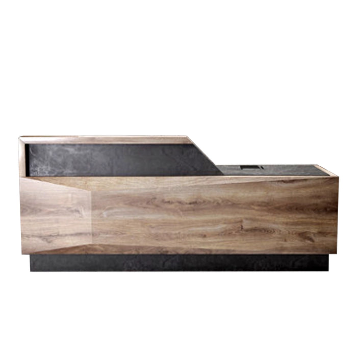Arcadia Mid-sized High-end Dark Gray Natural Brown Oak Front Reception Desk with Storage for Lobbies and Waiting Rooms