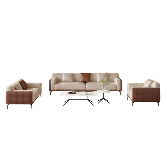 Carson 41-81" Beige PU/Genuine Leather Lounge Seating Sofas | AF [ZT] LY-V02