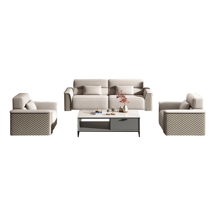 Eliott 47-86" Beige PU/Genuine Leather Lounge Seating Sofas | AF [ZT] LY-QT1-1