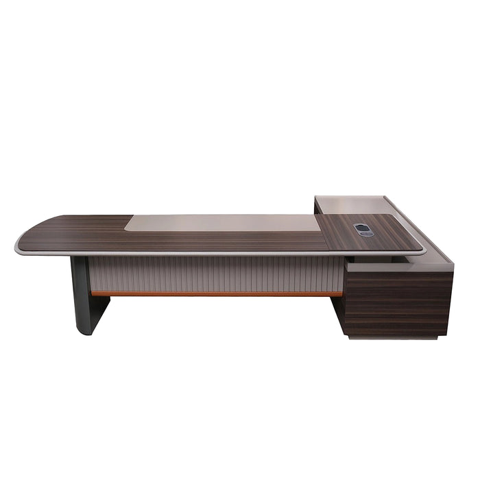 Arcadia Mid-sized Modern Teak Blaze Executive L-shaped Home Office Desk with Drawers and Storage, and Cable Management