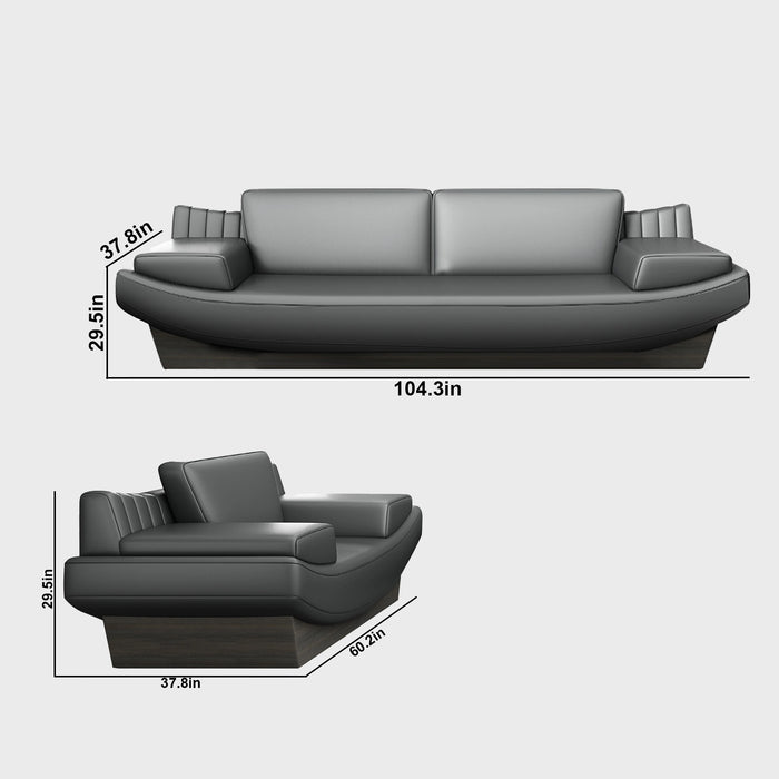 Arcadia Obsidian High-end Umber Oak Frame with Black Upholstery Commercial and Residential Lounge and Waiting Room Chair Sofa Seating for Front Desks and Lobbies