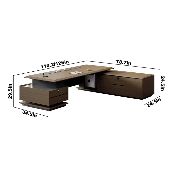 Escritorio ejecutivo en forma de L de color marrón Aspen de 110 a 126" | AF Legend Poseidon JY-GLA01-2