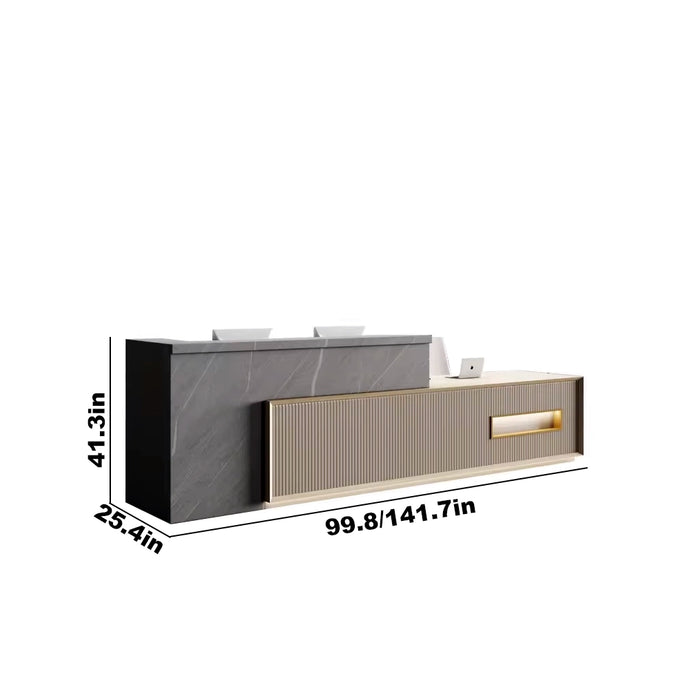 Arcadia Large High-end Dark Gray and Beige Tan Front Reception Desk with Storage for Lobbies and Waiting Rooms