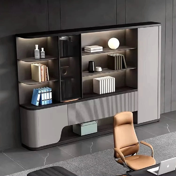 Contessa 95-142" Gray Library Wall Shelving Unit | AF Merceli Gray YJ-G-C01-3