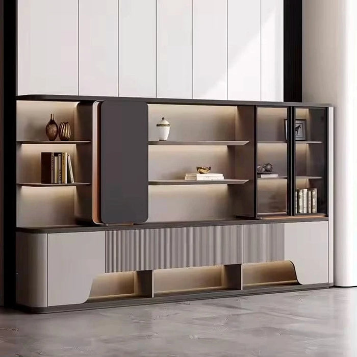 Contessa 95-142" Gray Library Wall Shelving Unit | AF Merceli Gray YJ-G-C01-3