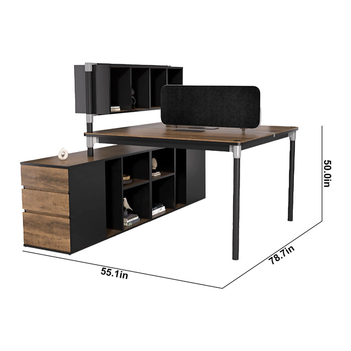 Arcadia Professional Noirwood Mahogany Commercial Staff Office Workplace Two-Seat Workstation Desks Suitable for Offices