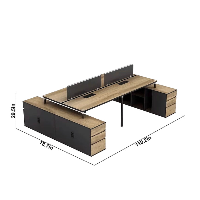 Arcadia Professional Mahogany Ash Commercial Staff Office Workplace Four-Seat Workstation Desks Suitable for Offices