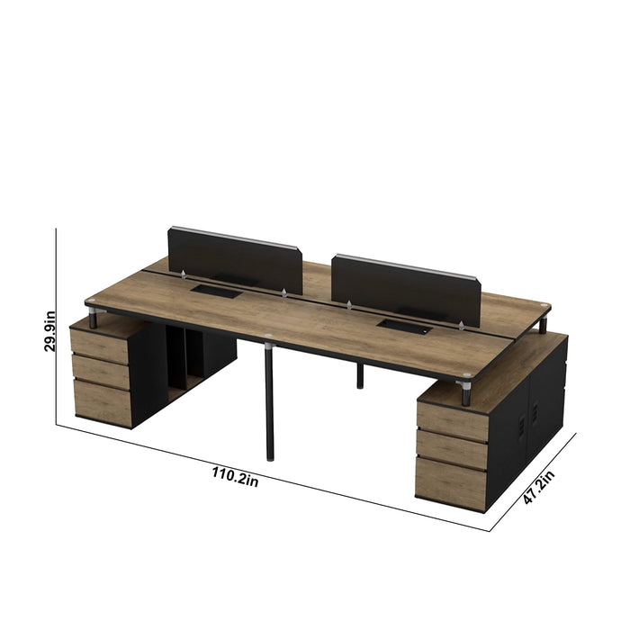 Arcadia Professional Mahogany Ash Commercial Staff Office Workplace Four-Seat Workstation Desks Suitable for Offices