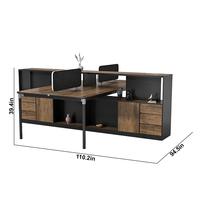 Arcadia Professional Mahogany Ash Commercial Staff Office Workplace Four-Seat Workstation Desks Suitable for Offices