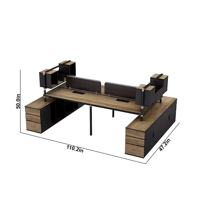 Arcadia Professional Mahogany Ash Commercial Staff Office Workplace Four-Seat Workstation Desks Suitable for Offices