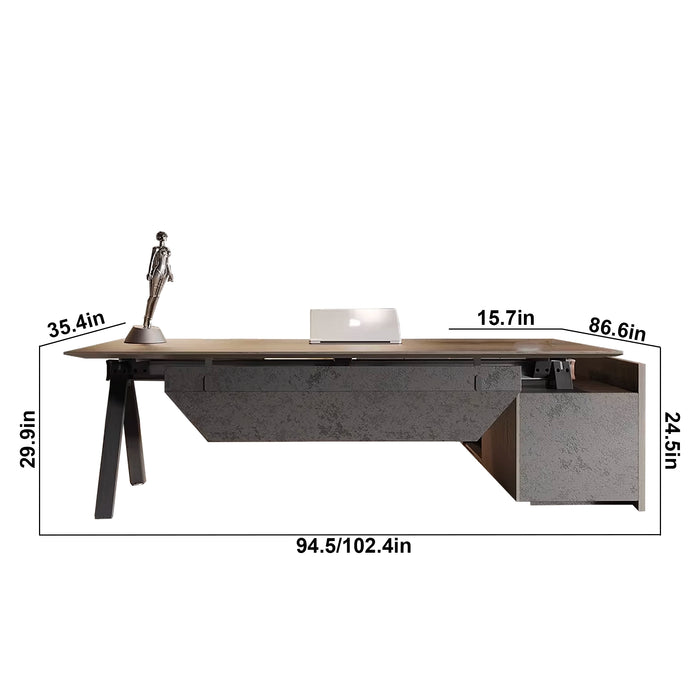 Arcadia Mid-Sized Modern Smoky Timber Executive L-shaped Home Office Desk with Drawers and Storage