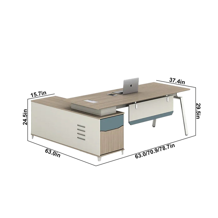 Arcadia Large Modern Cherry Mist Executive L-shaped Home Office Desk with Drawers and Storage, Cable Management, and Password Lock
