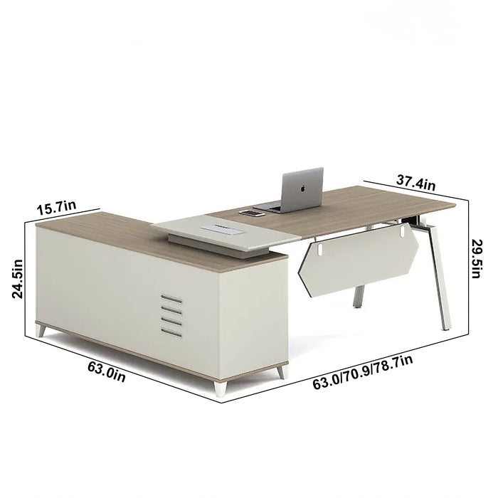 Arcadia Large Modern Cherry Slate Executive L-shaped Home Office Desk with Drawers and Storage, Cable Management, and Password Lock