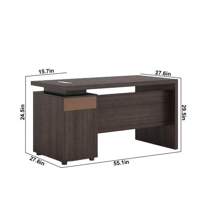 Arcadia Large Modern Smoky Mocha Teak Executive L-shaped Home Office Desk with Drawers and Storage, Cable Management, and Password Lock