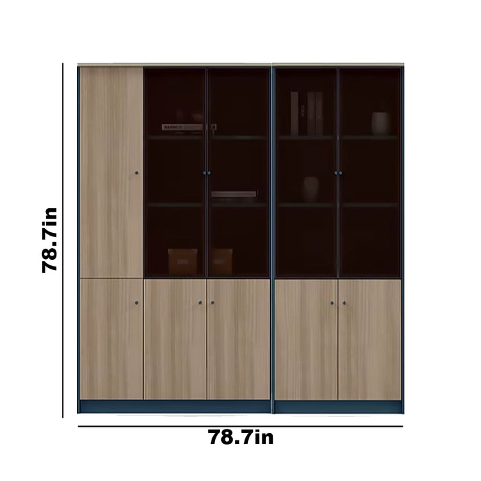 Arcadia Modern Beige Tan and Blue Home Office Residential and Commercial Shelving Wall Unit Library Wall Set | 4 Levels, 28 Compartments. 10 Drawers