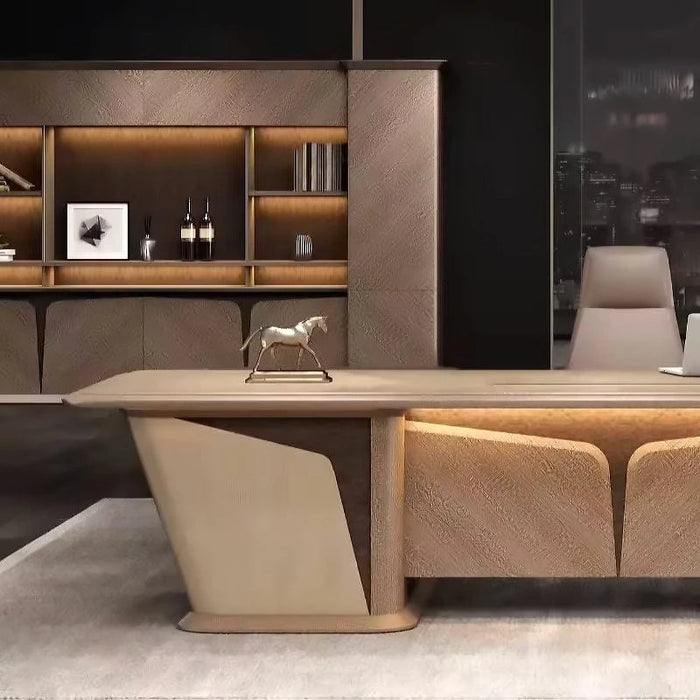 Henry 102-138" Beige Rectangular Executive Desk with Storage Return | AF Royal Luxury LY-TSLA-01A-26