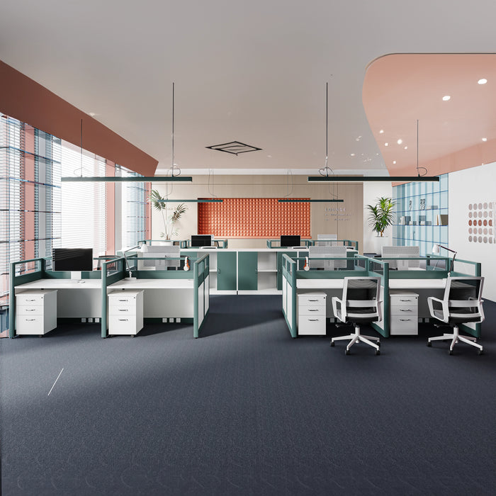 Arcadia 专业白色和青色经典商业职员办公室工作场所工作站办公桌和套装适合办公室