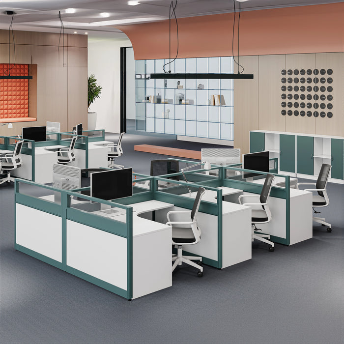 Arcadia 专业蓝绿色和白色隔间商业职员办公室工作场所工作站办公桌和套装适合办公室