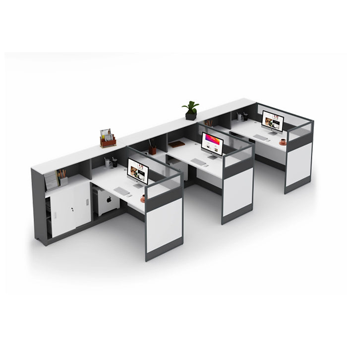 Arcadia Professional White and Gray Cubicle Commercial Staff Office Workplace Workstation Desk with Cabinet and Drawer Shelving Storage and Sets Suitable for Offices