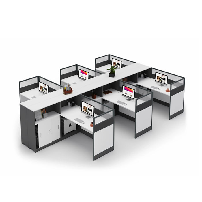 Arcadia - Escritorio profesional para estación de trabajo, cubículo blanco y gris, para personal comercial, oficina, lugar de trabajo, con gabinete y cajones, estantes de almacenamiento y juegos adecuados para oficinas