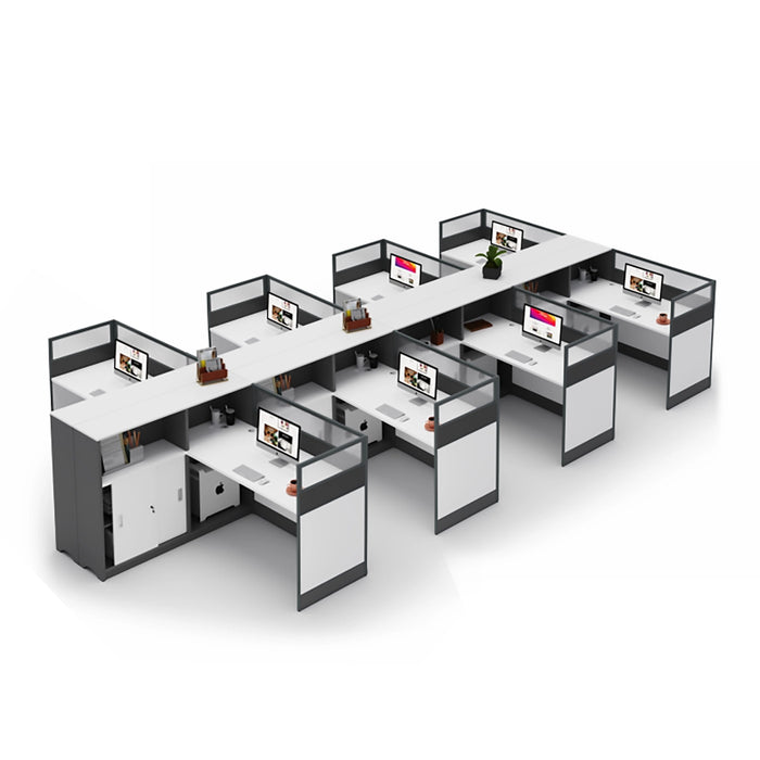 Arcadia Professional White and Gray Cubicle Commercial Staff Office Workplace Workstation Desk with Cabinet and Drawer Shelving Storage and Sets Suitable for Offices