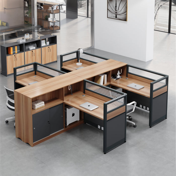 Arcadia 专业胶合板橙色和灰色隔间商业职员办公室工作场所工作站办公桌，带橱柜和抽屉式货架存储和套装，适用于办公室