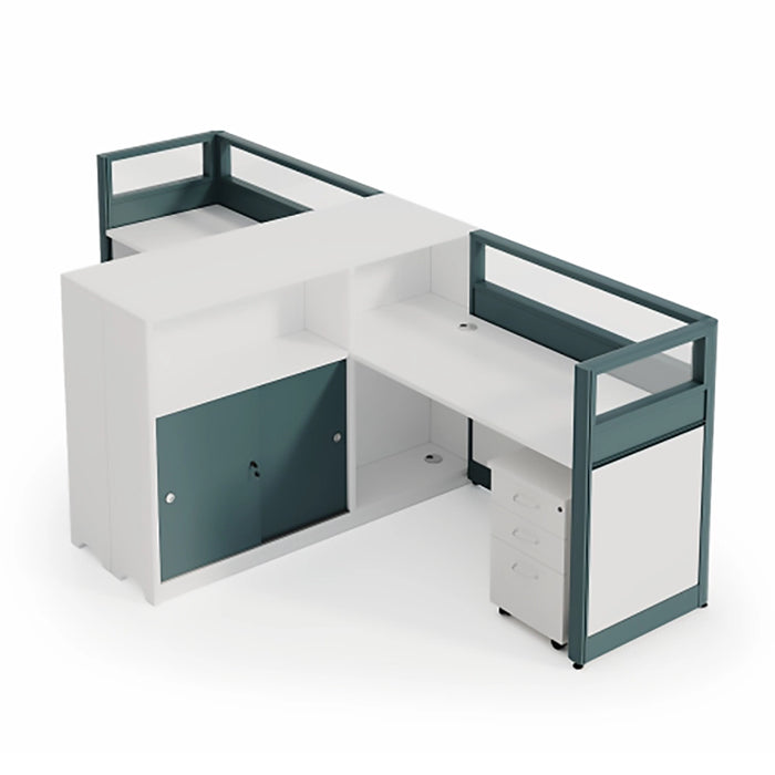 Arcadia Professional Cubículo blanco y azul verde azulado personal comercial oficina lugar de trabajo escritorio con gabinete y cajón estanterías almacenamiento y juegos adecuados para oficinas