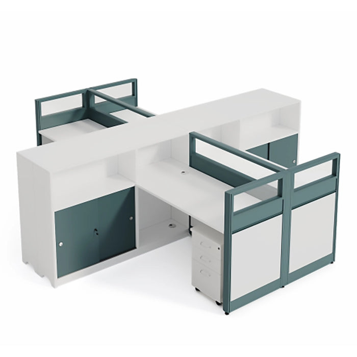 Arcadia Professional White and Teal Blue Cubicle Commercial Staff Office Workplace Workstation Desk with Cabinet and Drawer Shelving Storage and Sets Suitable for Offices
