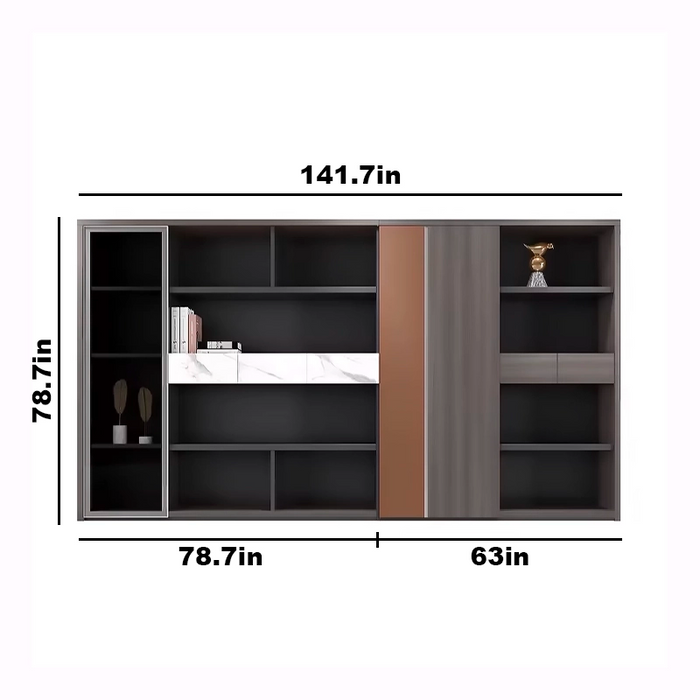 Arcadia High-end Birch Light Brown Home Office Residential and Commercial Shelving Wall Unit Library Wall Set | 5 Levels, 10 Shelves, 20 Compartments. 3 Different Sets