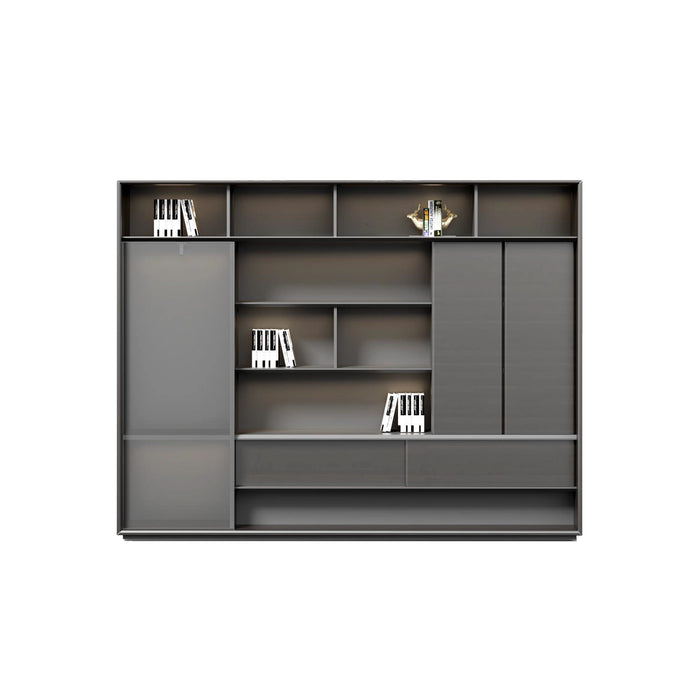 Arcadia Classic Slate Gray Home Office Residential and Commercial Shelving Wall Unit Library Wall Set | 5 Levels, 11 Shelves, 17 Compartments. 2 Drawers